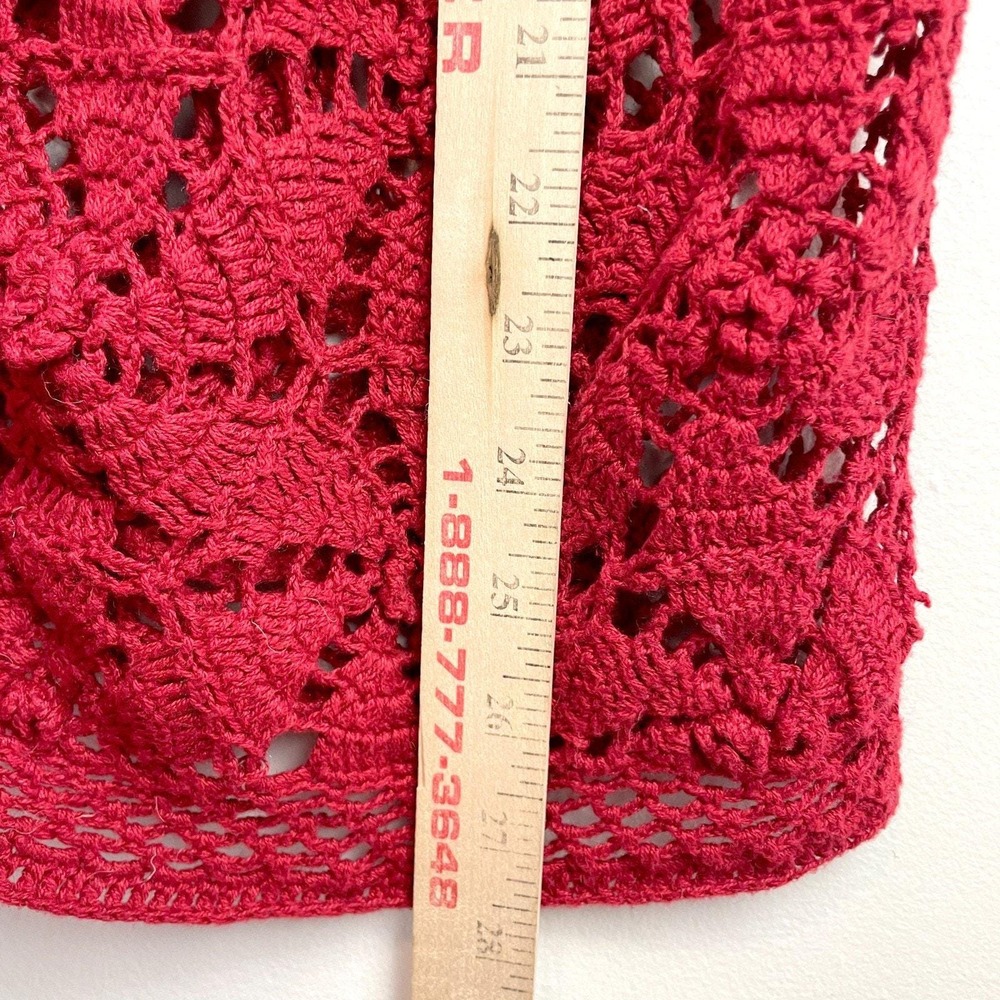 Vintage 90s Sheer Boho Crochet Lace Top Red Sz Medium Open Weave Coastal Cowgirl - Picture 6 of 6